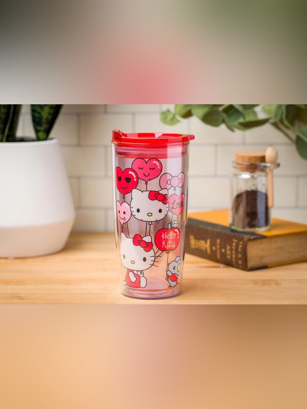 Silver Buffalo Sanrio Hello Kitty Love Tumbler w/Slide Close Lid Brand New